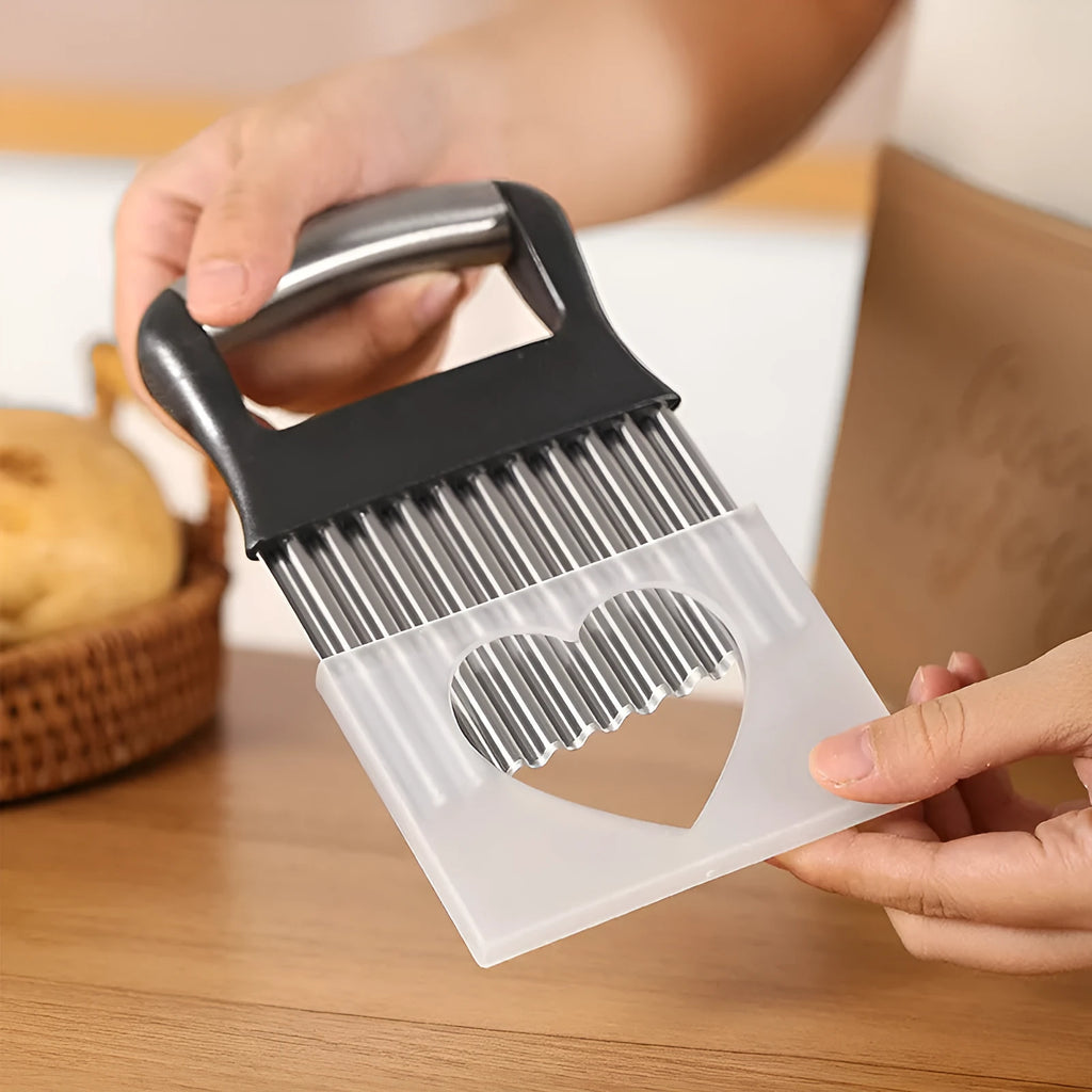 Stainless steel potato wave knife for cutting wavy fries and crinkle chips