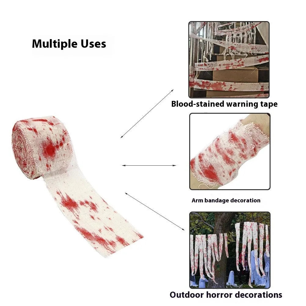 Roll of Halloween bloody red polyester gauze bandage with horror style for costume use