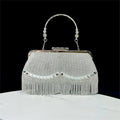 New tassel shell-shaped polyester banquet bag in silver with chain detail for evening events