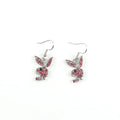 Rabbit stud earrings with diamond sparkle in silver, pink, and gold colours.