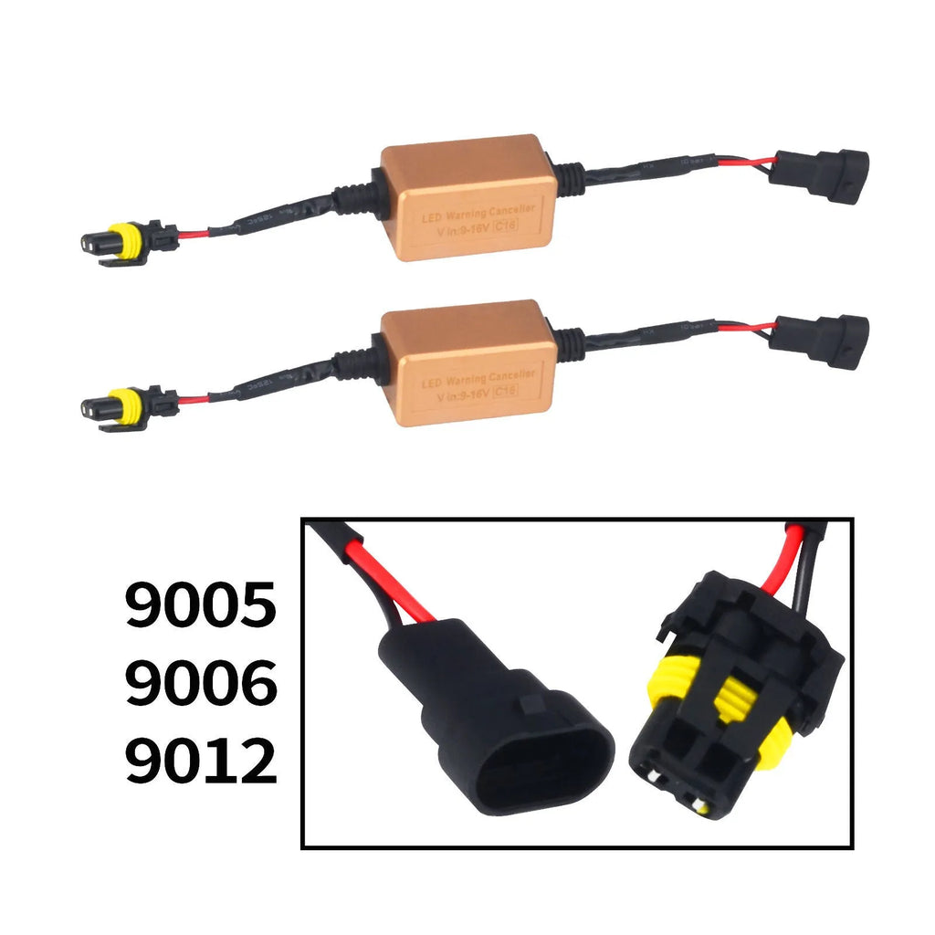 Black alloy Canbus decoder for H4 H7 H11 LED car headlights to fix flicker and error codes.