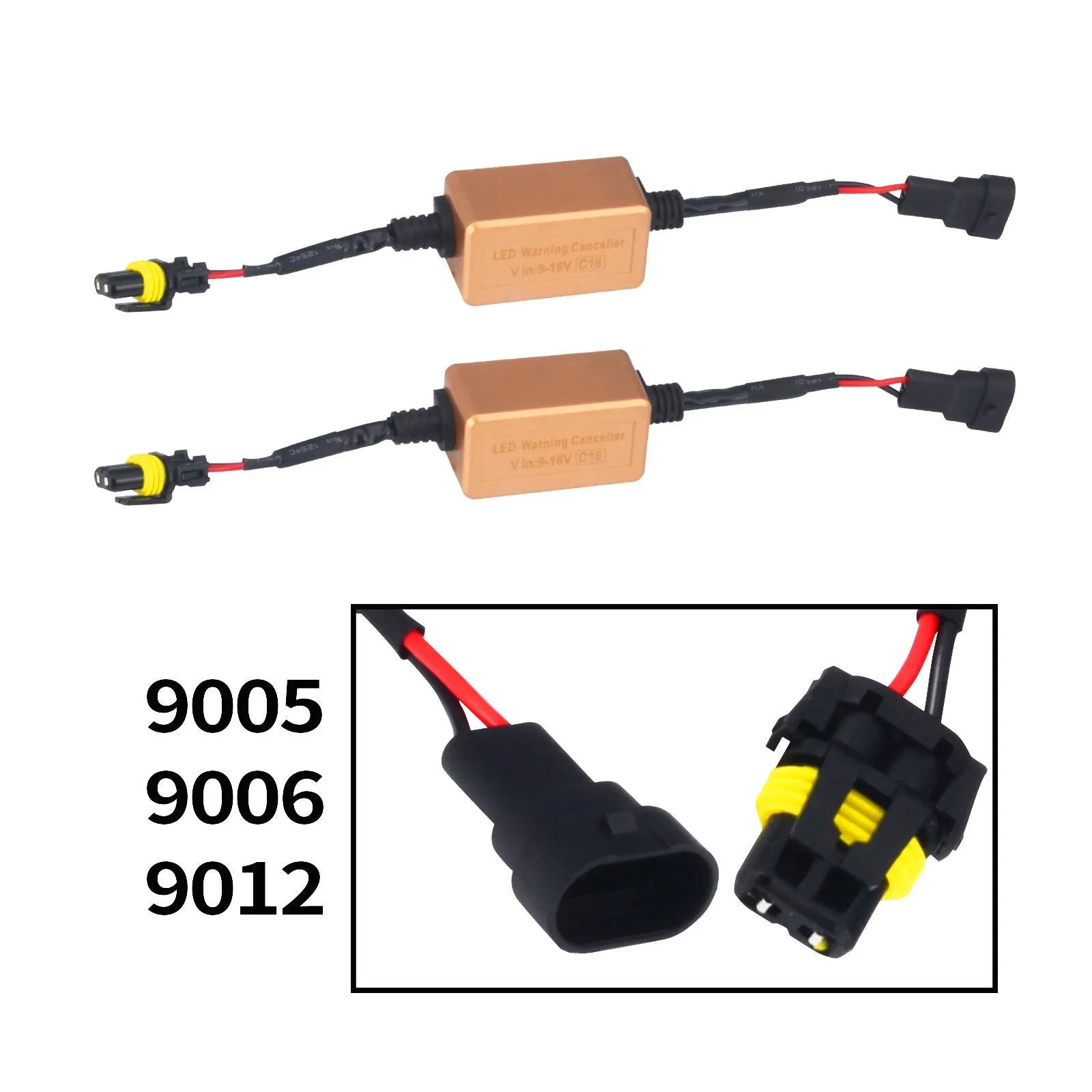 Black alloy Canbus decoder for H4 H7 H11 LED car headlights to fix flicker and error codes.