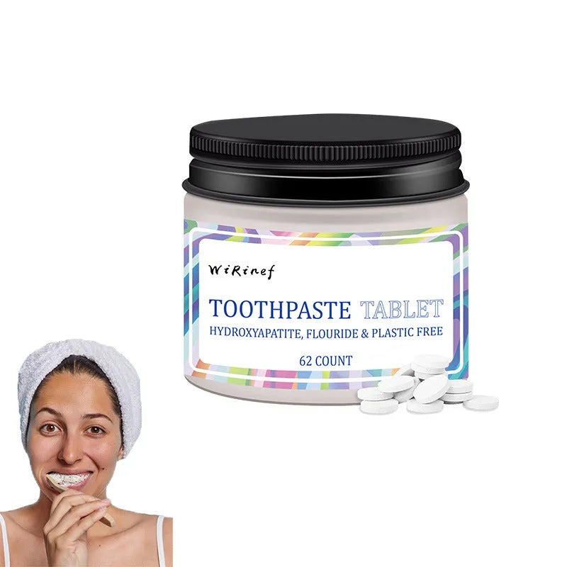 62-piece portable toothpaste tablets in solid chewable form for dental hygiene