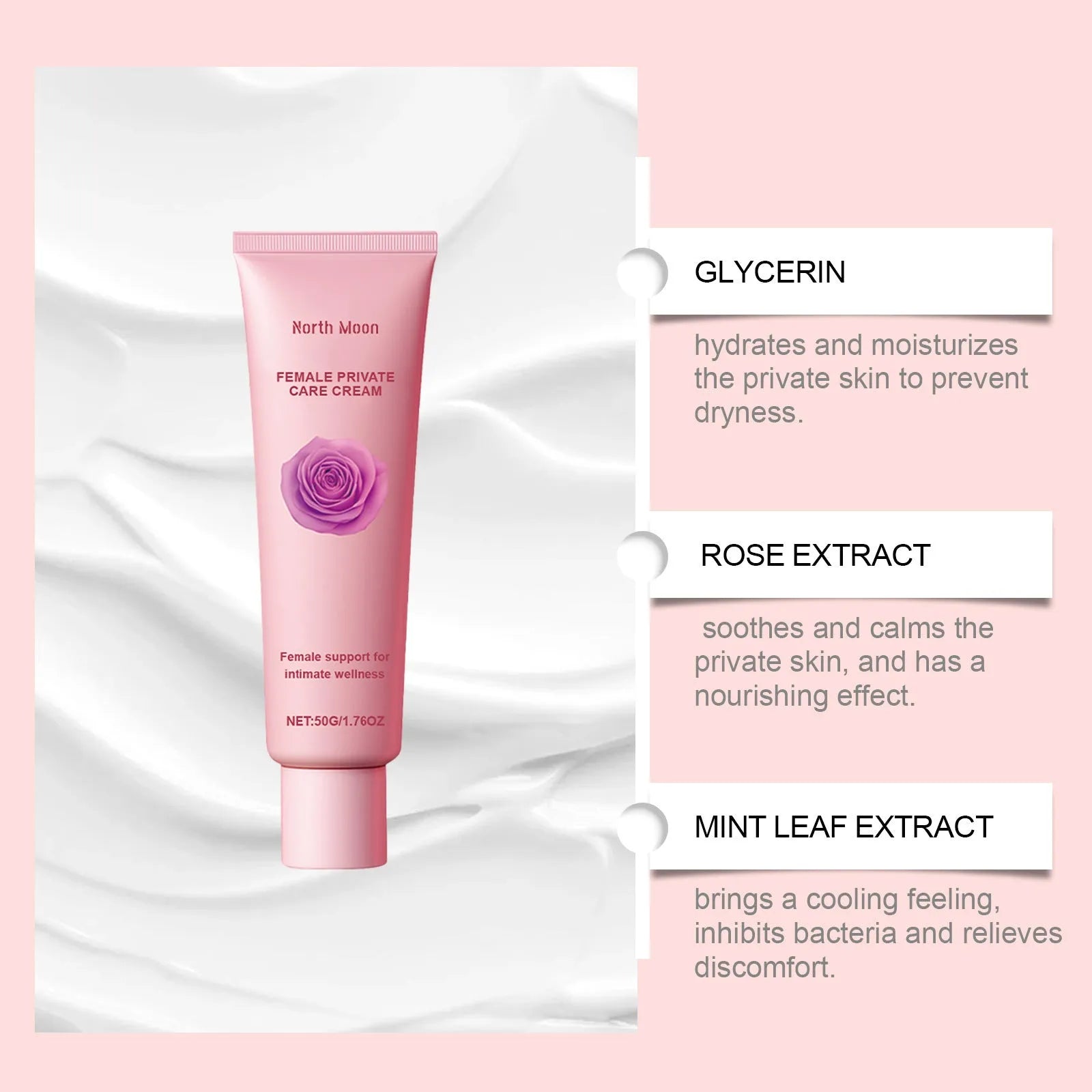 Gentle Care 50g moisturising cream tube for dry skin with rose and peppermint extracts