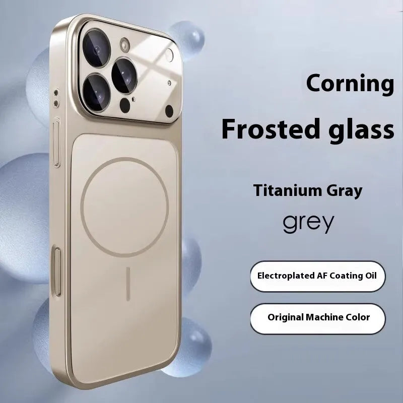 Tempered glass phone case for iPhone 15 with magnetic suction and frosted finish