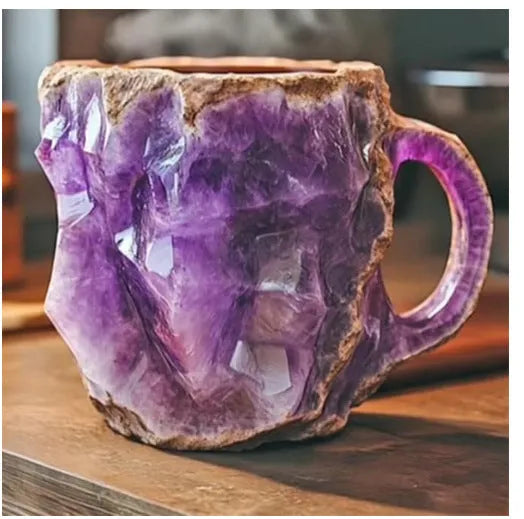 400ml resin coffee mug with handle in a choice of colours including blue, purple, and rock pattern.