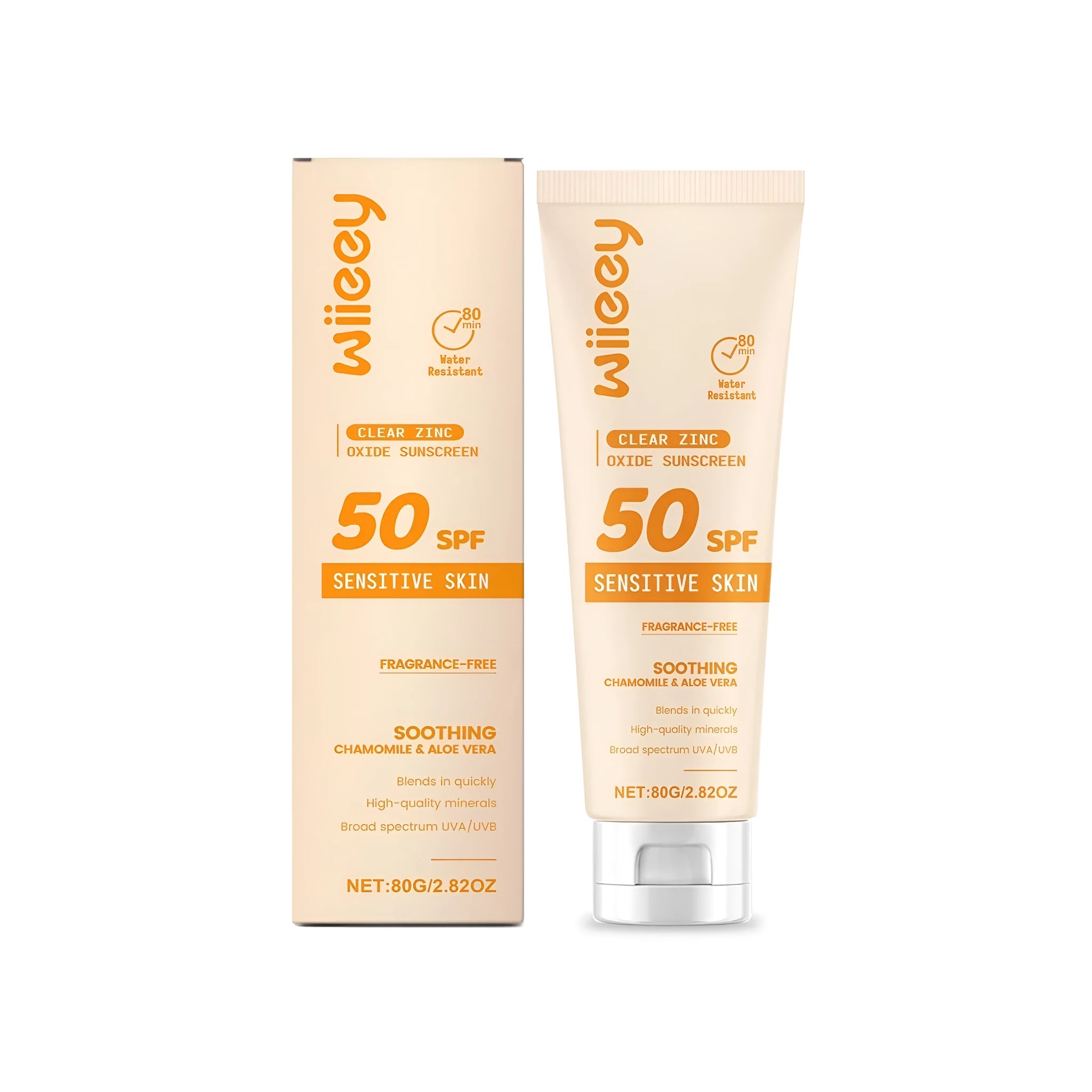 80g tube of clear zinc oxide mineral sunscreen with broad spectrum protection