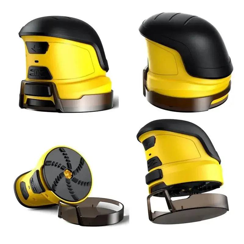 Cordless electric snow scraper in yellow ABS plastic with charging cable, measuring 118mm tall