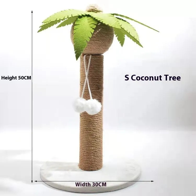 Cactus-shaped cat scratching climber and flat coconut tree scratch board made from cotton thread.