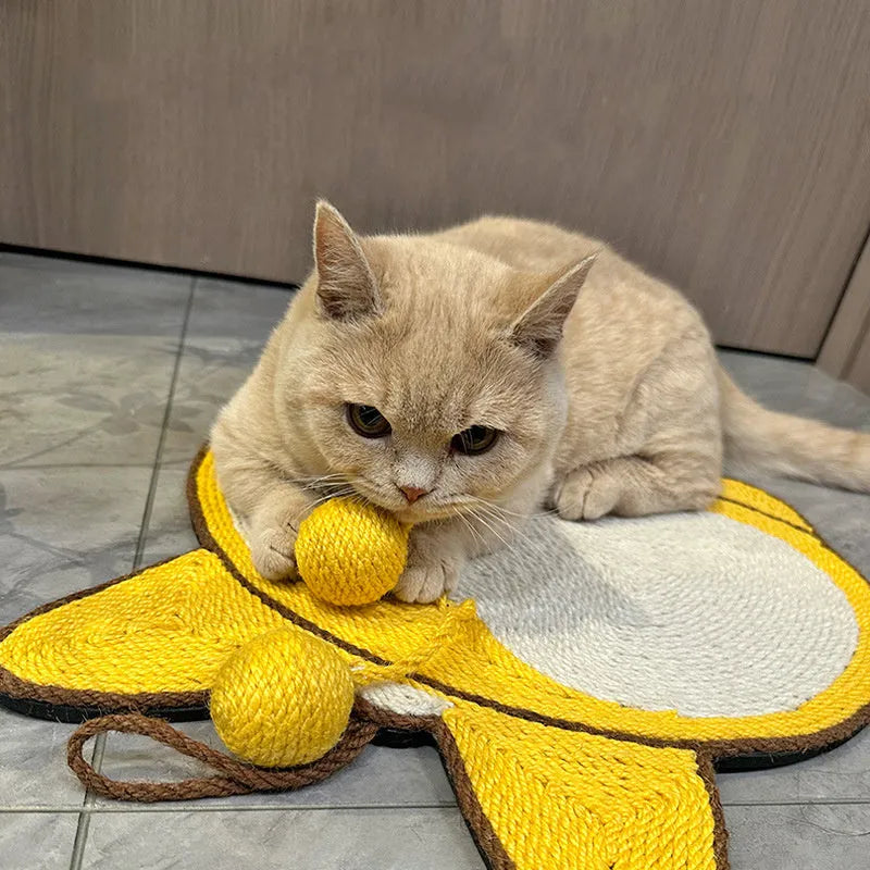 Yellow Corgi-design sisal cat scratching board with anti-slip base measuring 37x40cm