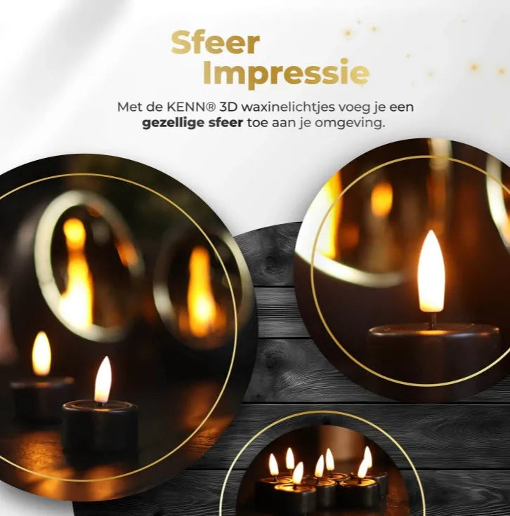 Set of four black LED tealight candles with a realistic wax look.