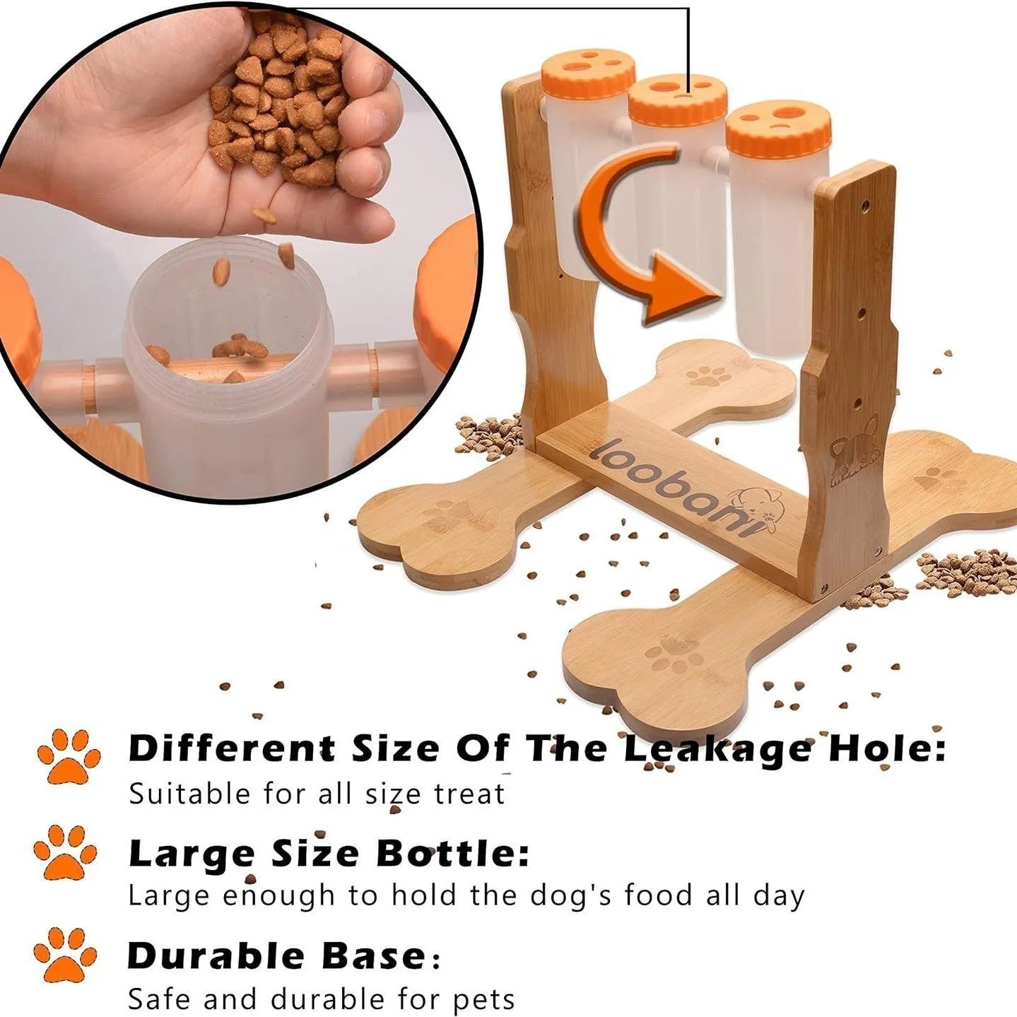 Natural wood colour dog puzzle toy feeder measuring 31cm by 30cm by 20cm
