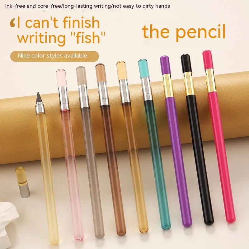 Acrylic transparent rod eternal pencil with alloy head and HB lead in beige colour