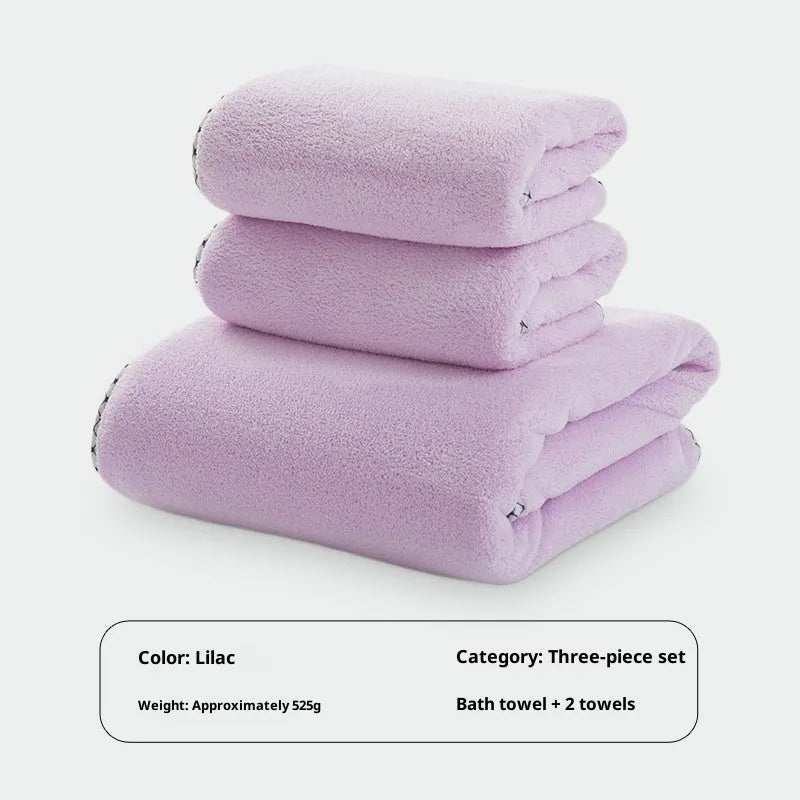 High density coral fleece three-piece towel set in solid vanilla colour with one bath towel and two hand towels