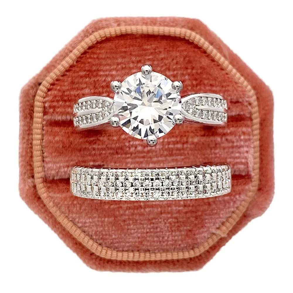 Geometric white gold colour wedding ring bracelet with round detail, shown in size options 5 to 11