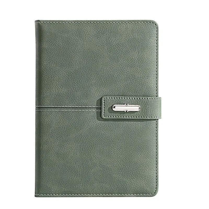 Customisable A5 notebook with imitation leather cover shown in multiple colour options.