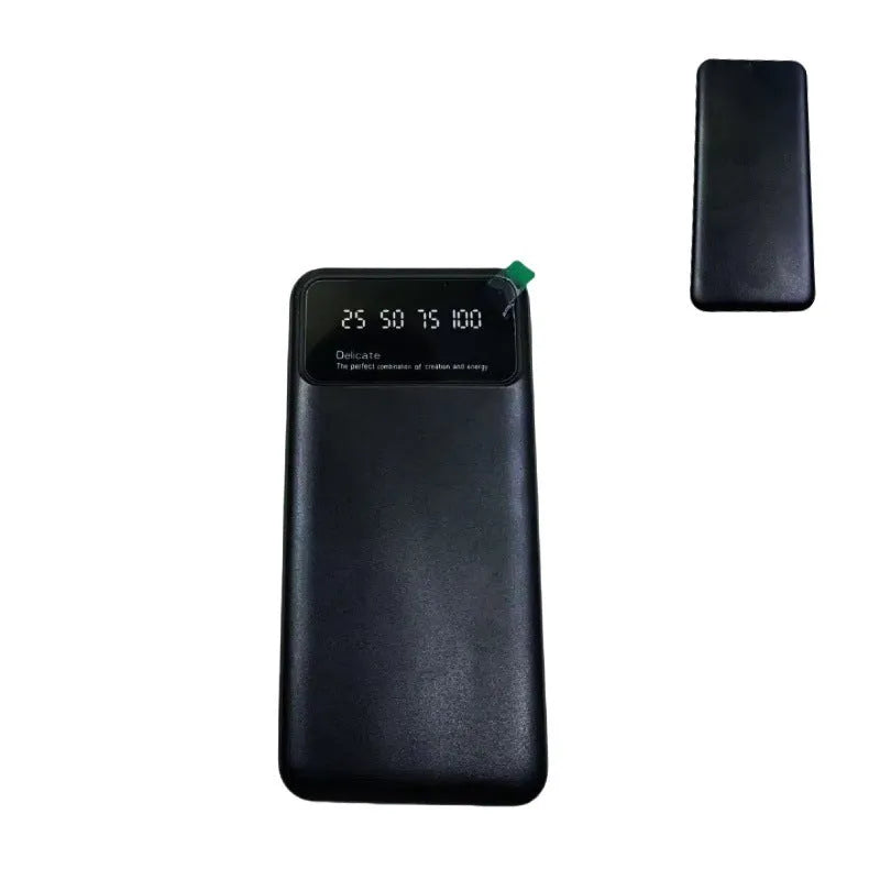 Ultra-thin black plastic power bank with 10000mAh capacity and compact design