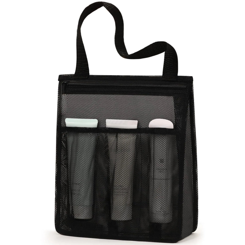 Large capacity black polyester mesh swimming gym bag with dry wet separation design