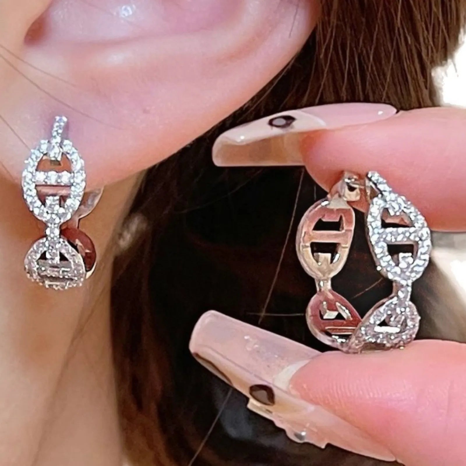 Ladies diamond design electroplated copper earrings in silver, gold or rose gold thick plating