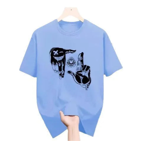 Men's mesh breathable casual round neck short sleeves pullover with cartoon digital print in bird eye cloth polyester fabric