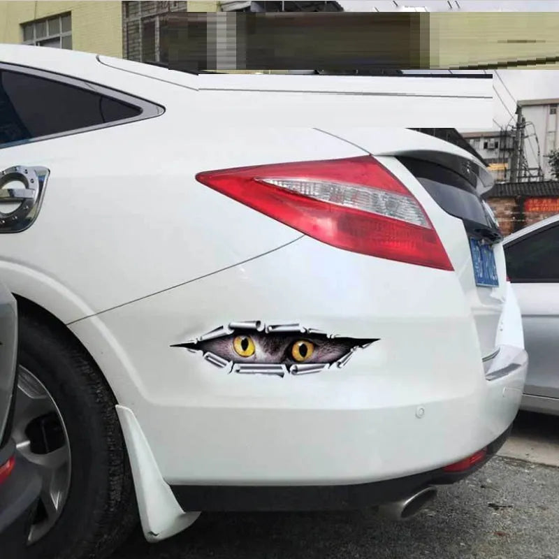 3D Tiger Eye and Eagle Eye pattern car bumper stickers measuring 10x35cm on vehicle door
