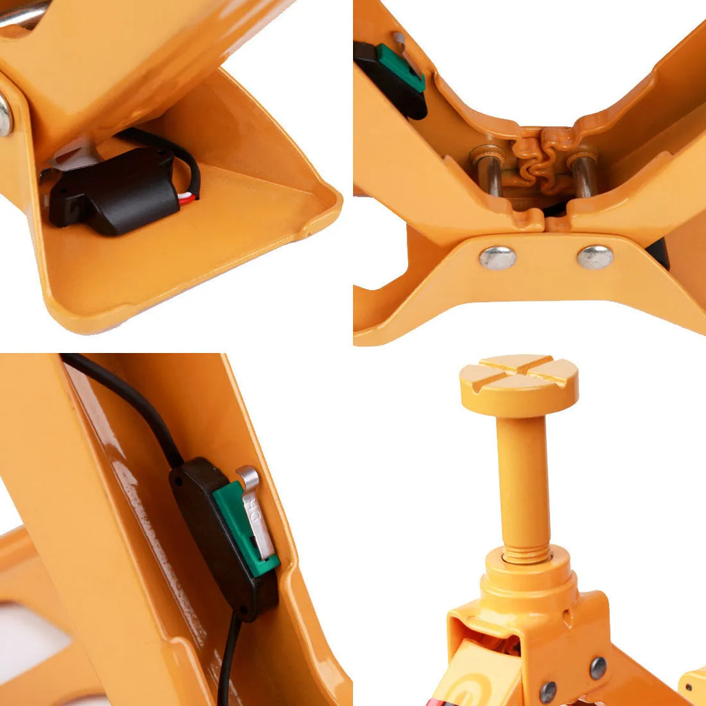 Yellow steel electric car jack set with wrench for roadside tyre changes