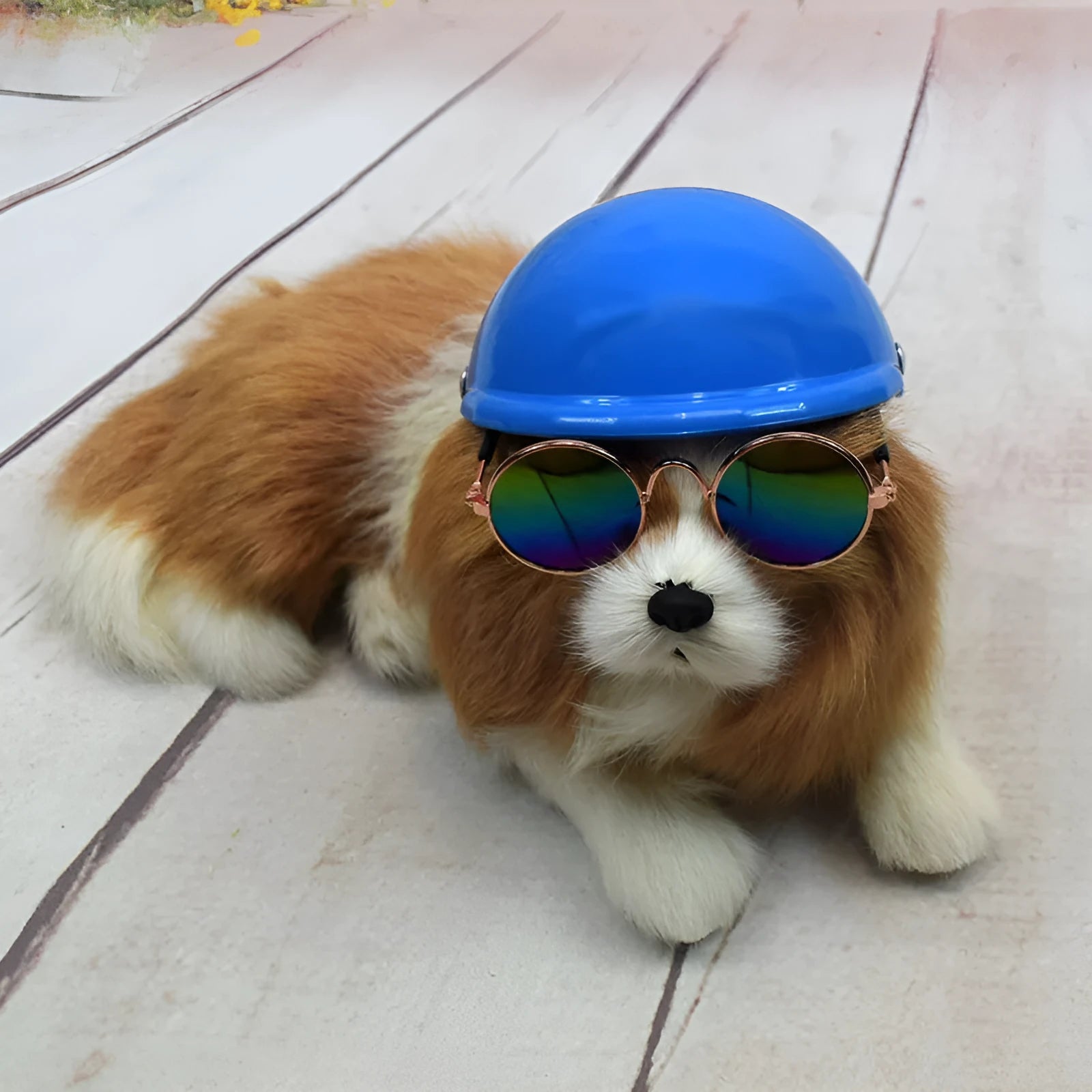 Solid colour plastic motorcycle cap helmet for dogs in pink, shown in small size.