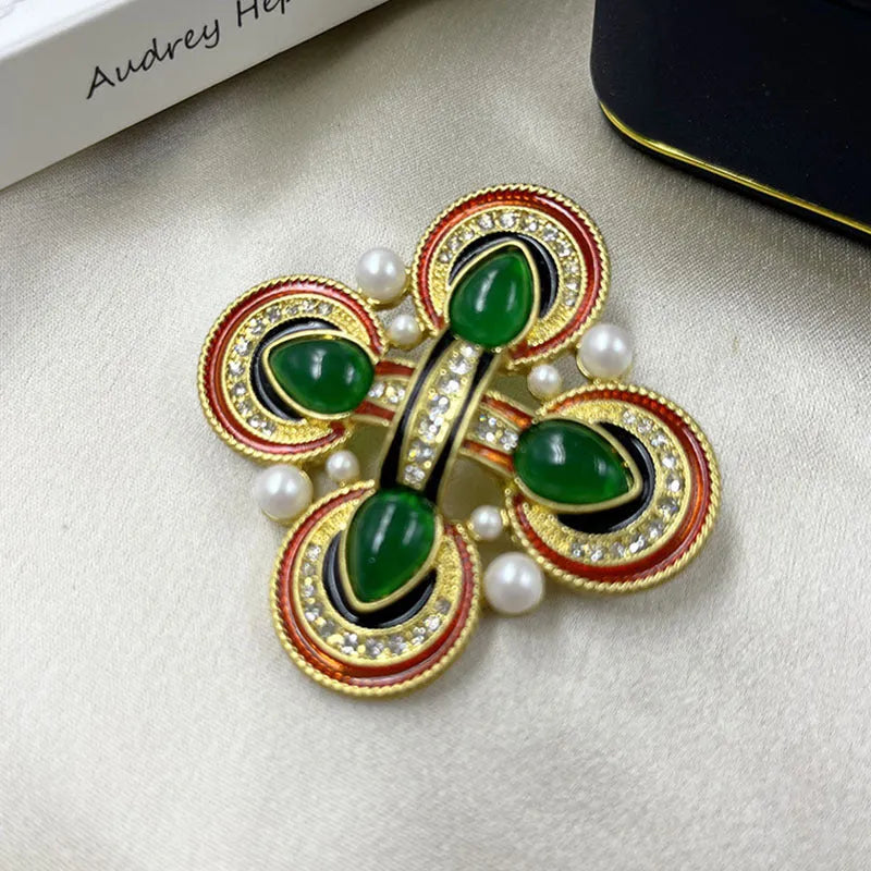 Medieval Baroque style cross brooch with crystal detailing on zinc alloy base