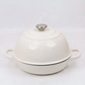 Enamel cast iron bread pot in black with white interior, 24cm size, for toasting bread and frying meat