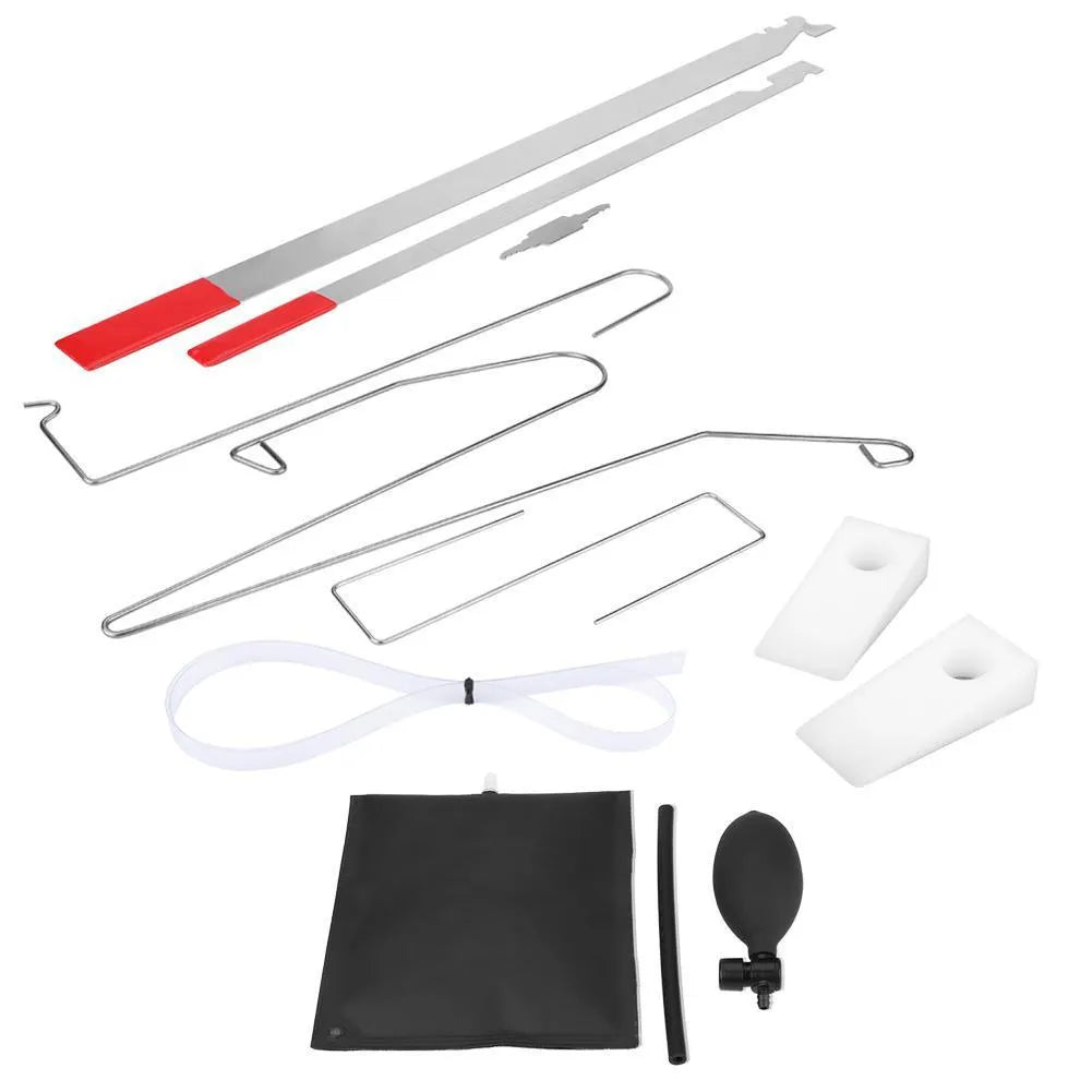 9-piece automotive maintenance tools set with air pump wedge measuring 170×150×13mm
