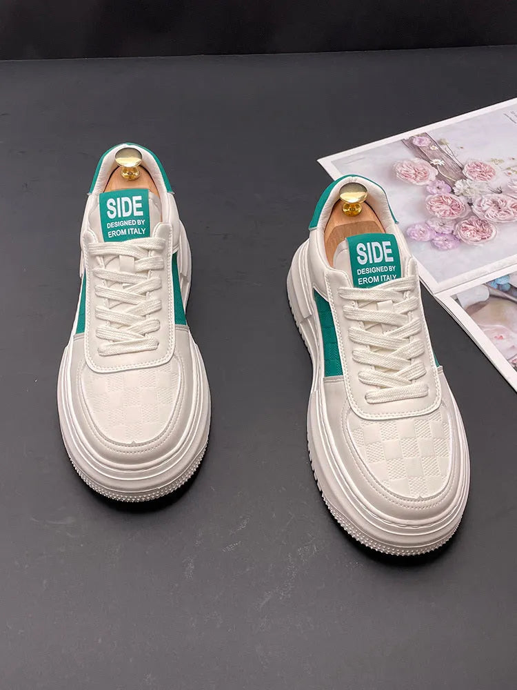 Unisex white sports shoes with cloth upper and rubber foam sole in green and black colour options