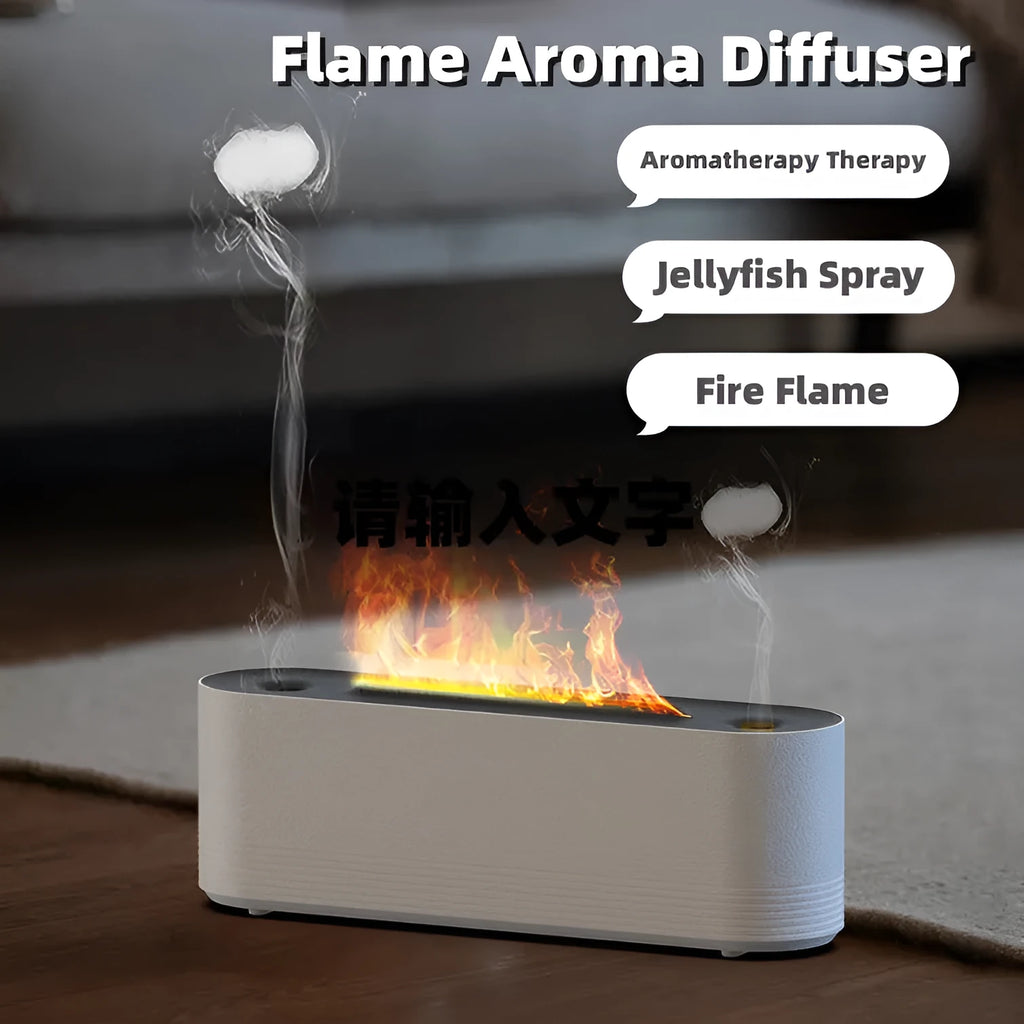 Flame Air ultrasonic humidifier and aroma diffuser with LED lights in black plastic housing