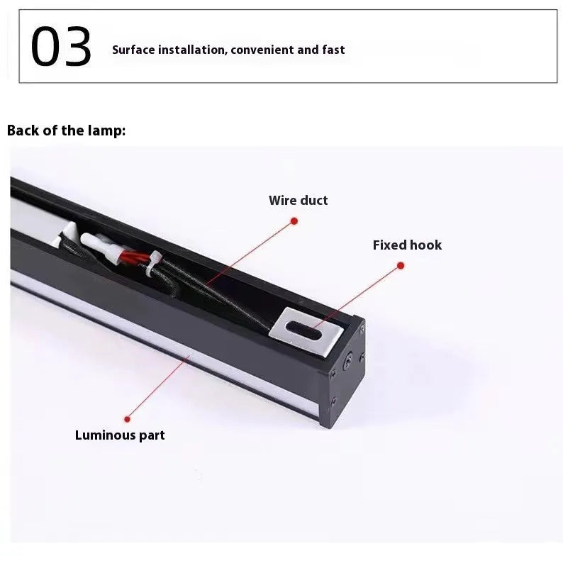 80 cm long black aluminium LED wall lamp with a PC shade and touch control for three colour temperatures.