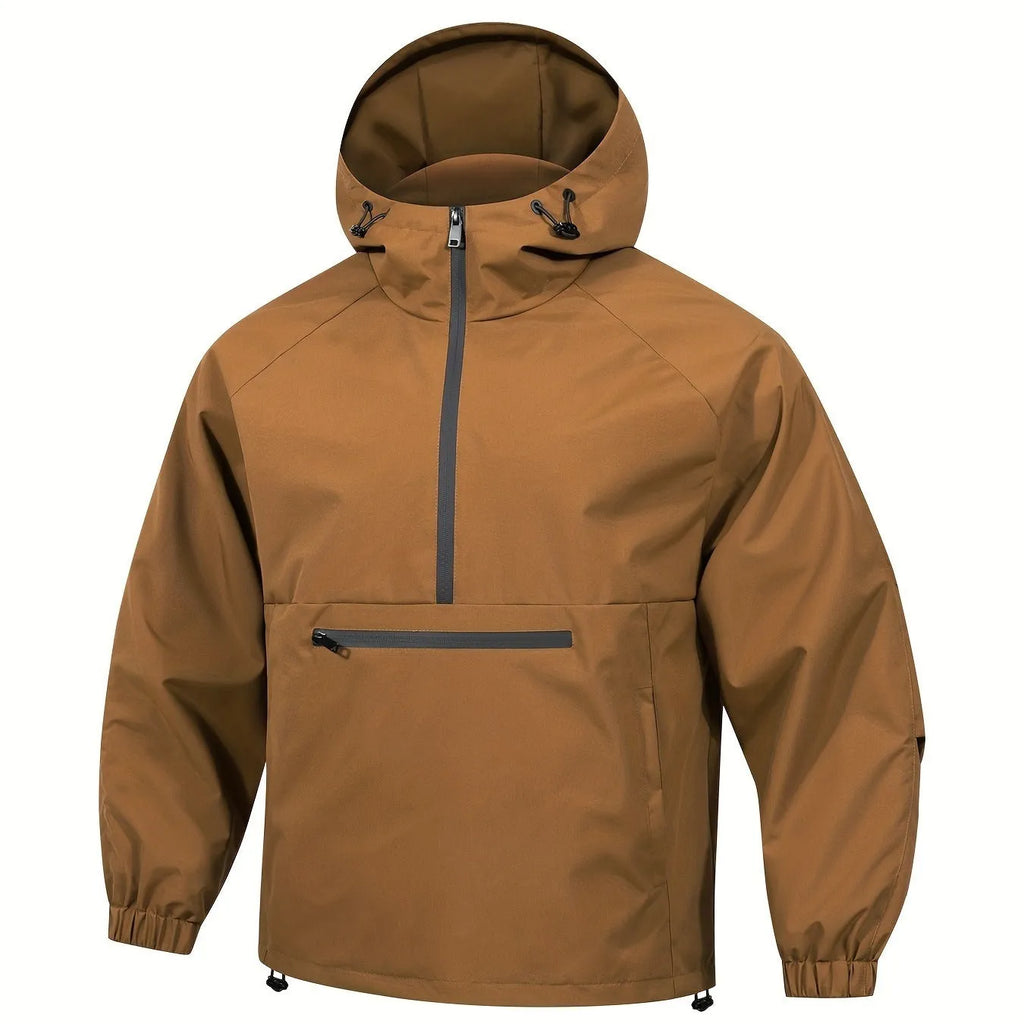 Men's Korean-style corduroy hooded jacket with half-zip front in light grey colour