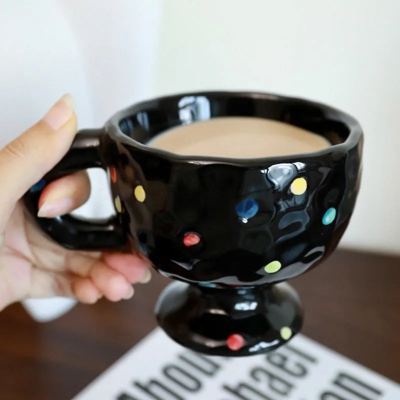 Handmade irregular ceramic mug in solid colour with modern simplicity style