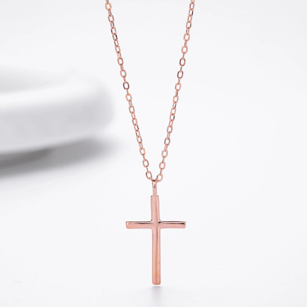 Sterling silver cross pendant necklace on O-chain with adjustable 41-50cm length