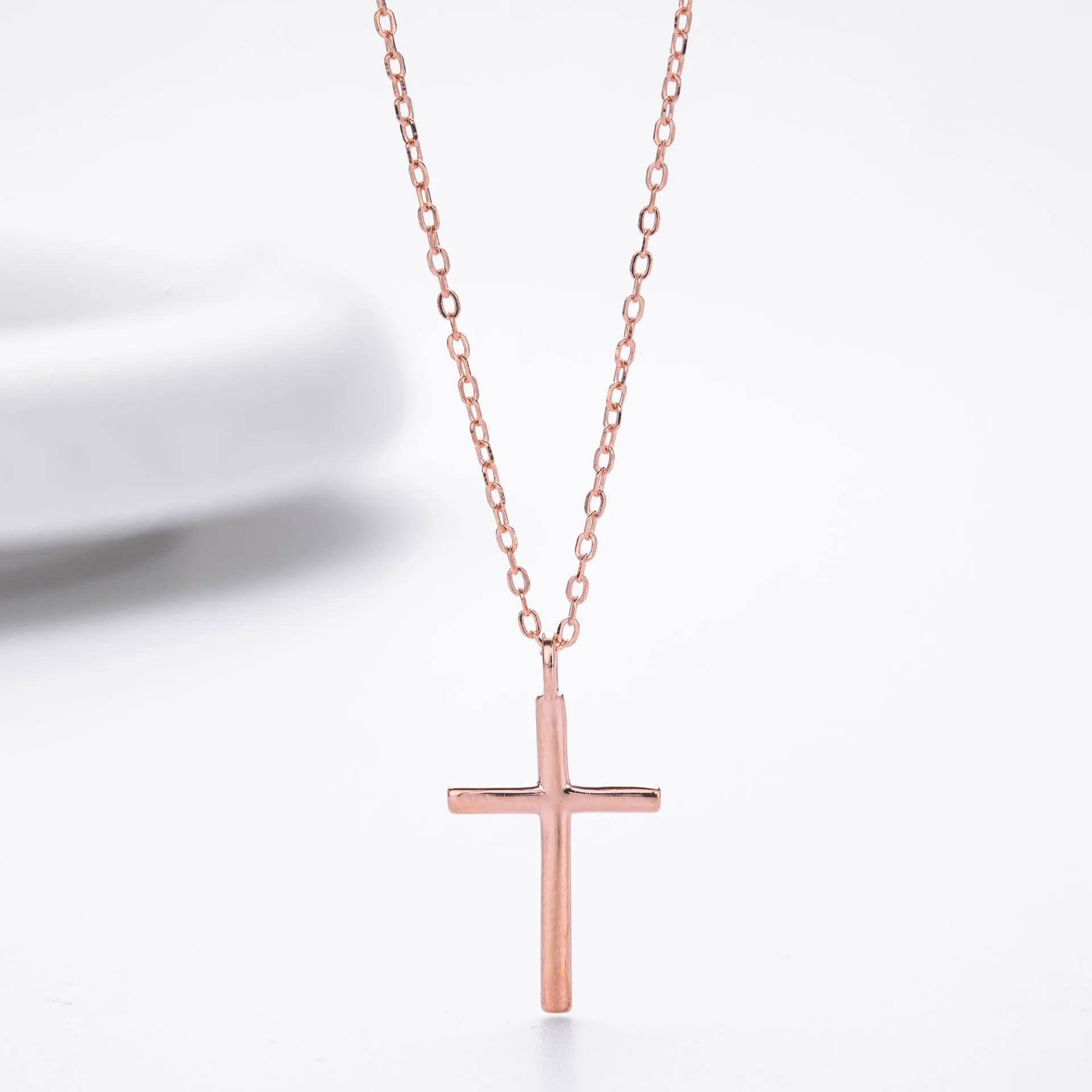 Sterling silver cross pendant necklace on O-chain with adjustable 41-50cm length
