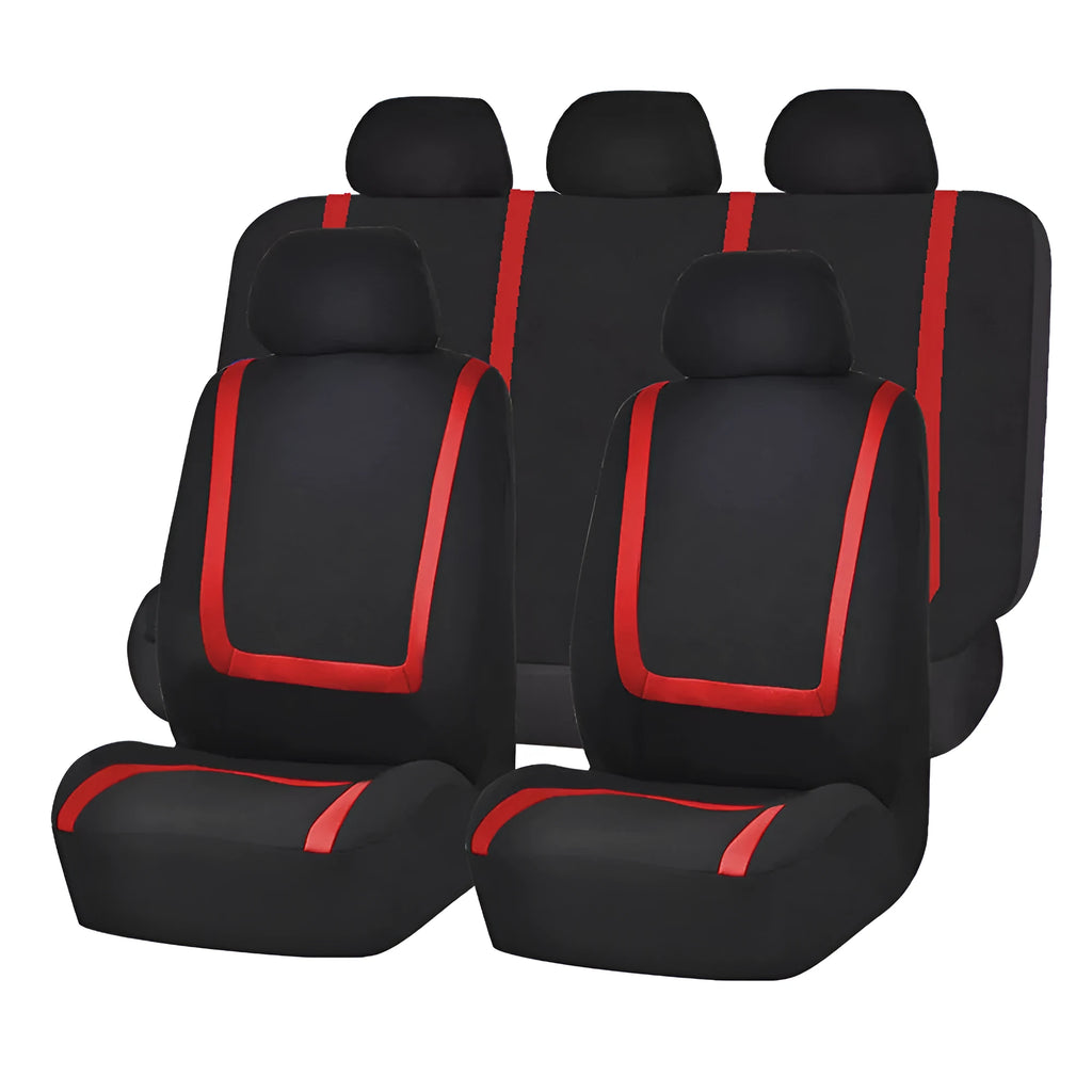 Universal fully enclosed car seat cushion cover set in multiple colour combinations including beige black, grey black, red black