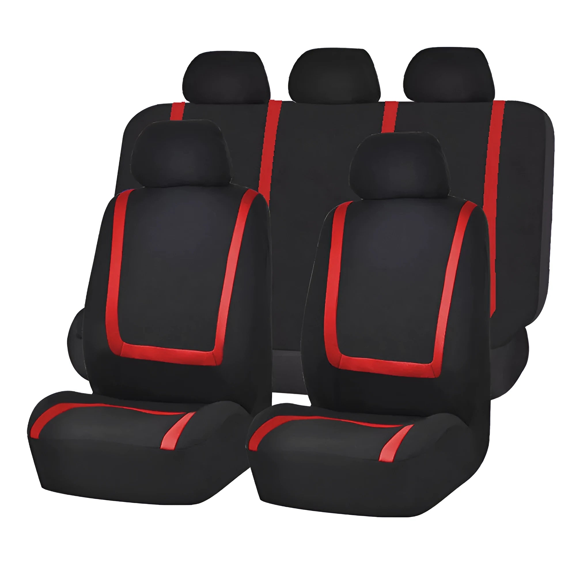 Universal fully enclosed car seat cushion cover set in multiple colour combinations including beige black, grey black, red black