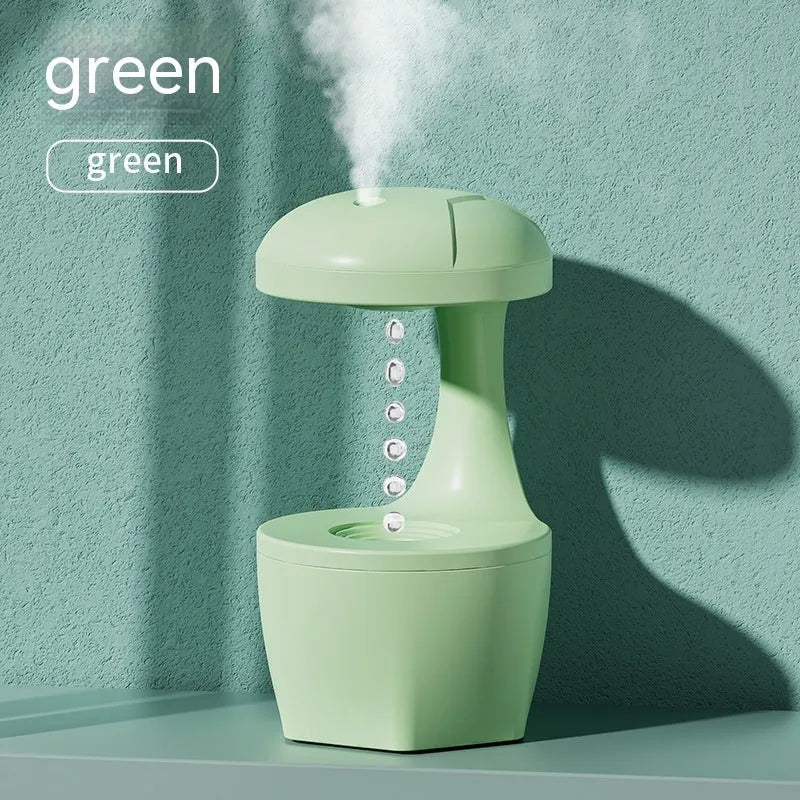 Suspended anti-gravity humidifier in white with USB cable, column shape, and ultrasonic mist output