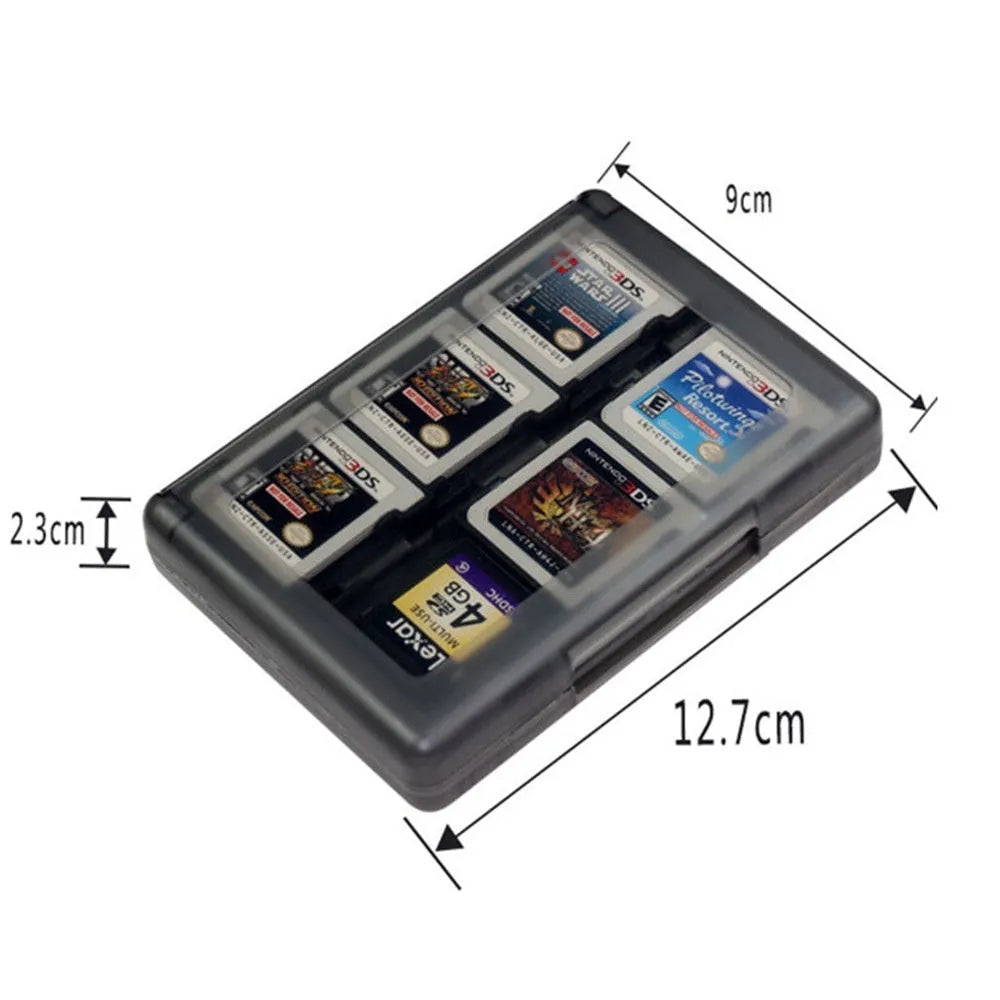 PP plastic 24-slot game card storage box for NDS and 3DS in black with 24 cartridge slots visible