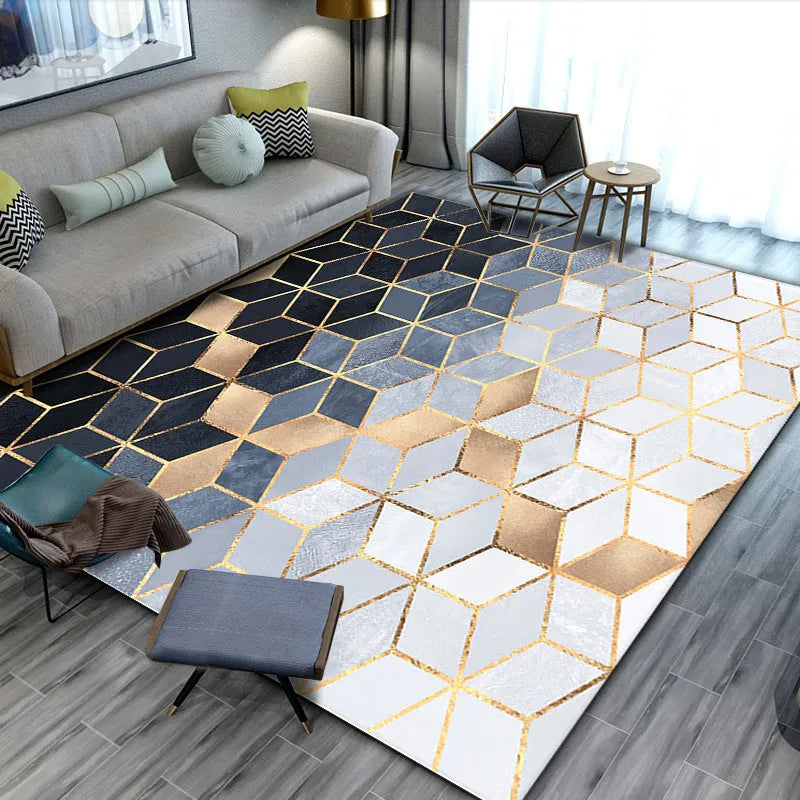 Modern minimalist geometric abstract machine woven crystal velvet polyester fibre rectangle carpet in multiple colours and sizes