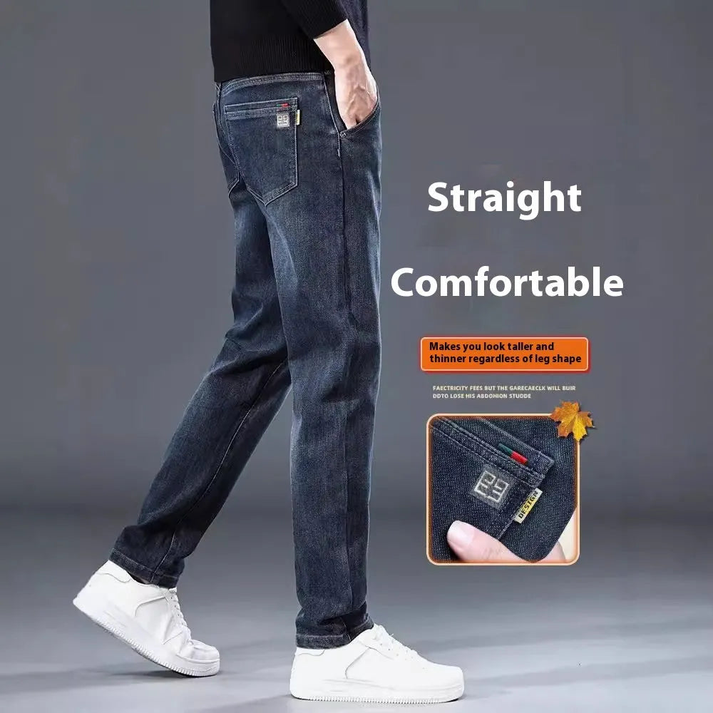 Slim straight casual trousers in blue grey colour with micro-elastic fabric and mid-waist design