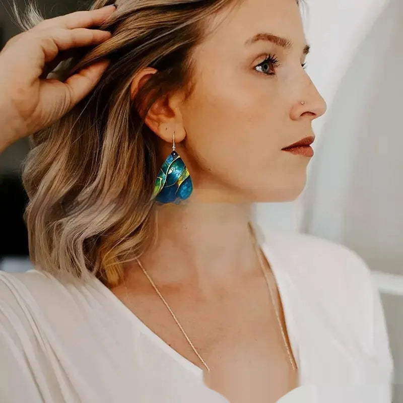 Acrylic flat branch knot drop earrings with printed design in approximately 5cm length