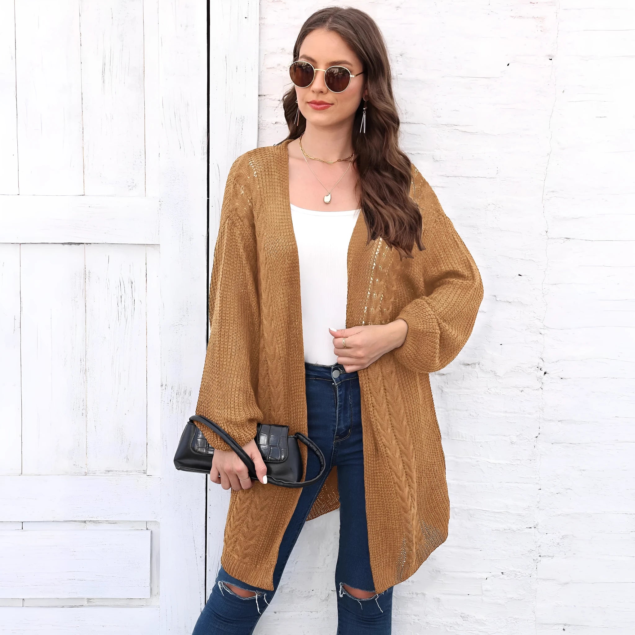 Women's loose fit acrylic sweater coat cardigan in solid colour options