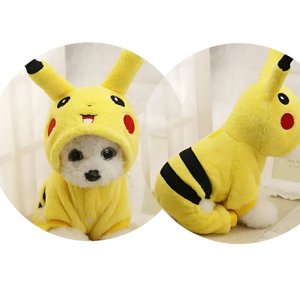 Fleece cat coat with hoodie design in cartoon cosplay style for small to medium pets