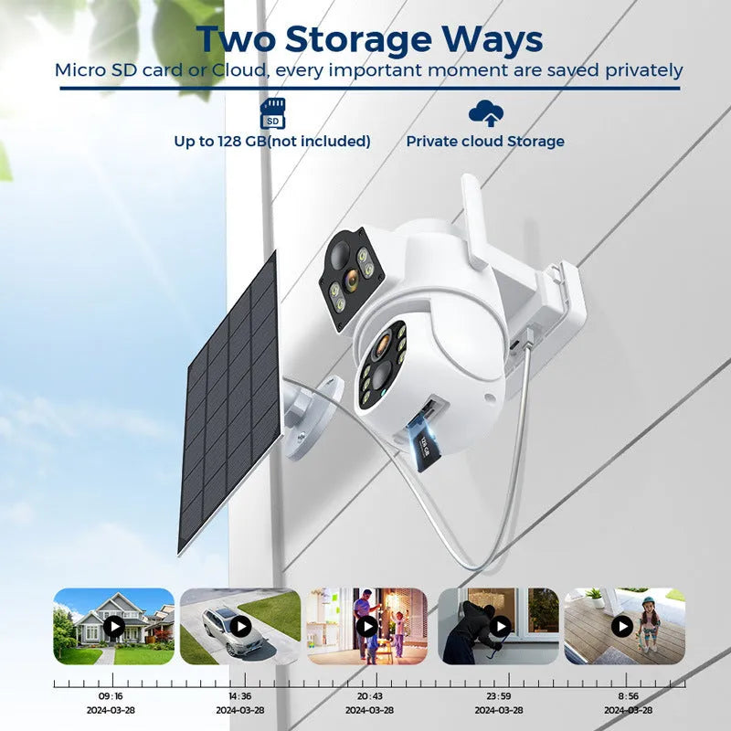 Outdoor solar wireless security camera with solar panel on white background