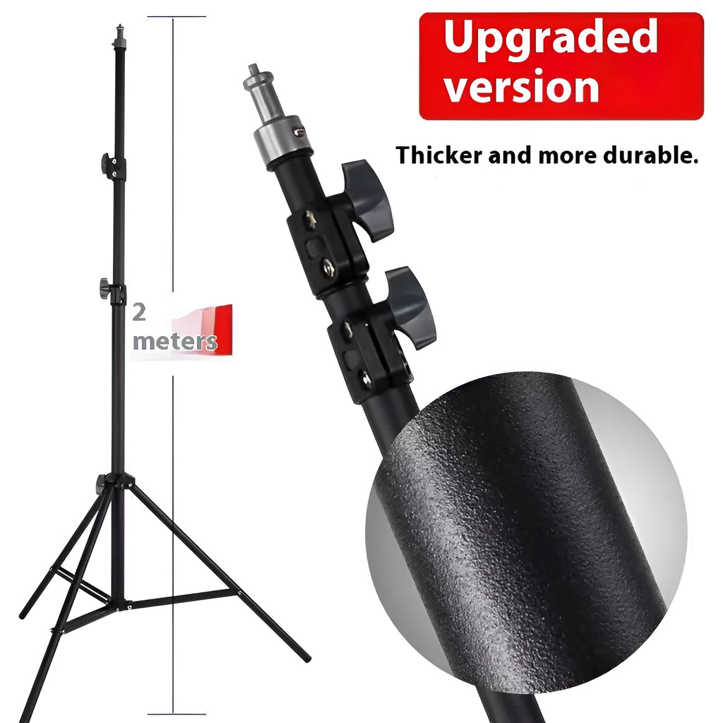2.1m frosted carbon steel tripod light stand with mobile phone holder on floor