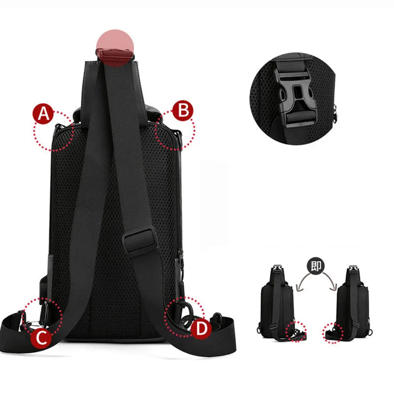 Multifunction nylon bag for men with USB charging port, medium square shape, in khaki colour