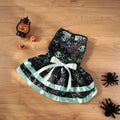 Halloween dog skirt with colourful pumpkin pattern, double-layer construction, shown on model dog.
